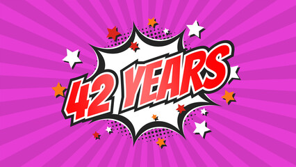 Celebratory animation for 42nd forty-second anniversary - 42 forty-two years birthday. Flat text on pop colorful background with rays.