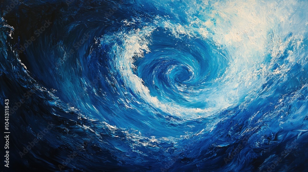 Poster a dynamic swirl of frothy ocean waves in a vast deep blue sea, the swirling waters creating a captiv