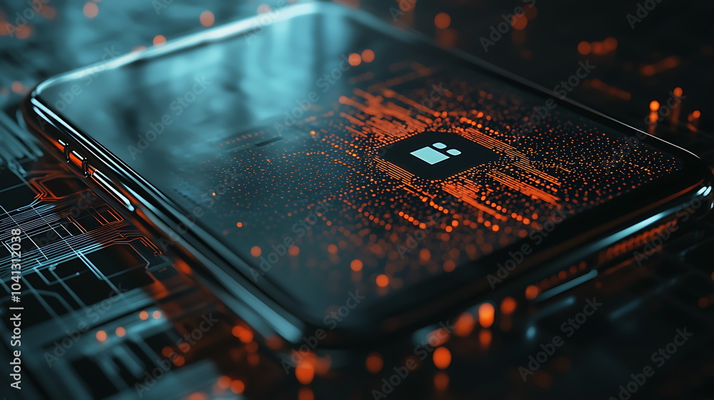 Poster exploring the intersection of technology and art a stunning smartphone immersed in a vibrant circuit