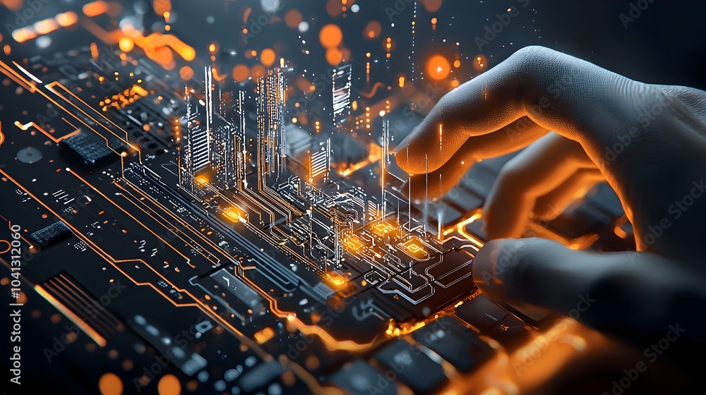 Poster futuristic glowing mesh keyboard with each key dynamically lighting up against a modern minimalist b
