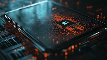 Exploring the intersection of technology and art a stunning smartphone immersed in a vibrant circuit design landscape