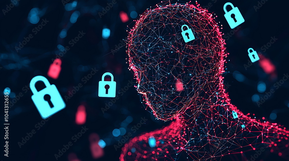 Aufkleber Exploring the intersection of digital identity and security a visual representation of the human silhouette surrounded by protective symbols