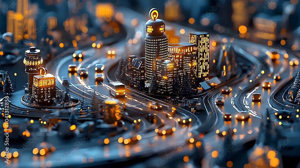 Poster futuristic mesh pattern depicting a smart traffic management system with glowing indicators showcasi