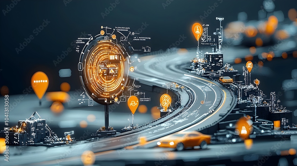 Poster futuristic mesh pattern design of a smart traffic management system with glowing indicators