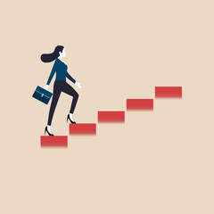 Business woman walks up stair to top