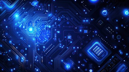 Obraz premium Blue glowing circuit board with intricate design.