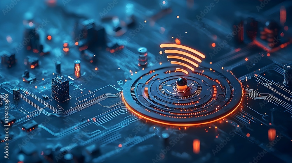 Poster glowing and dynamic mesh wi fi symbol with vibrant energy waves radiating outward representing the p