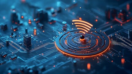 Glowing and dynamic mesh Wi Fi symbol with vibrant energy waves radiating outward representing the power and connectivity of modern digital networks and communication technologies