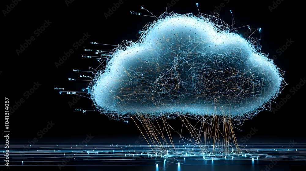 Aufkleber Glowing cloud like mesh of lines and shapes representing the interconnected networks and infrastructure of cloud computing technologies digital transformation