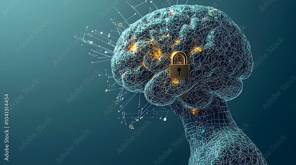 Aufkleber glowing mesh brain with a lock representing the importance of mental health awareness and the need t