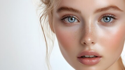 Fototapeta premium Healthy skin woman blonde white skin makeup beauty female model closeup. 