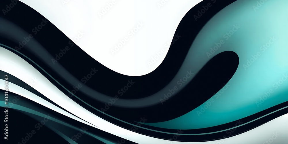 Poster Abstract blue and black waves flowing on white background.