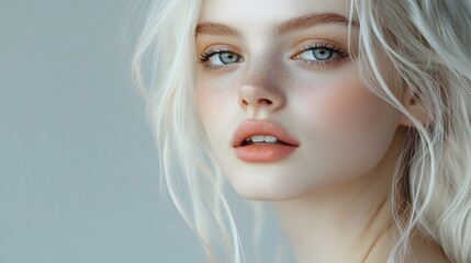 Healthy skin woman blonde white skin makeup beauty female model closeup. 