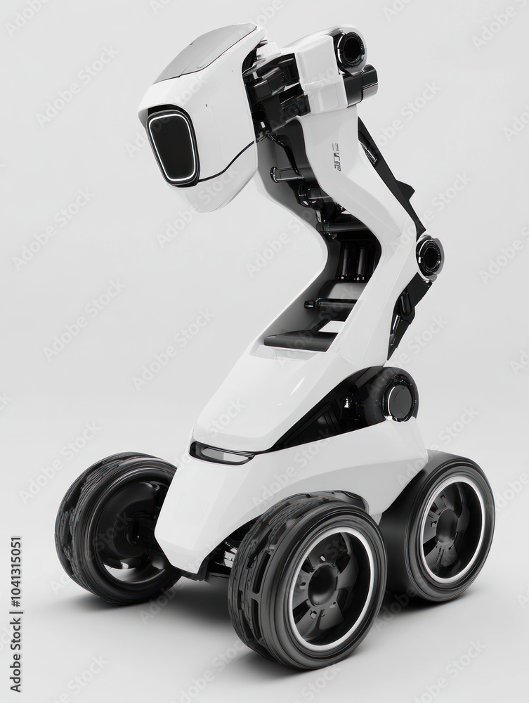Poster advanced robot with four wheels and pivoting head