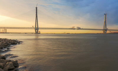 The Yangtze River Bridge from Changzhou to Taizhou in China and the Scenery of the Yangtze River