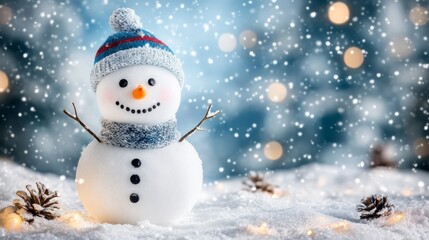 Cheerful Snowman in Winter Wonderland