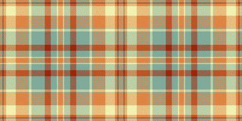 Product textile plaid fabric, fade vector tartan pattern. Adorable seamless check background texture in pastel and orange colors.