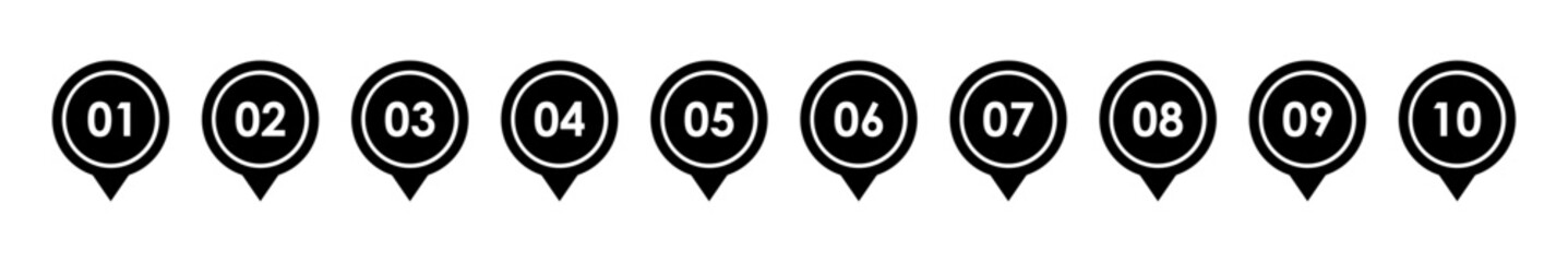 Location pin icon with number set