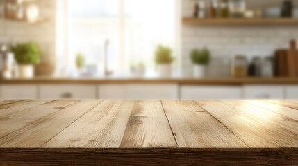 Warm Wooden Kitchen Counter with Natural Light