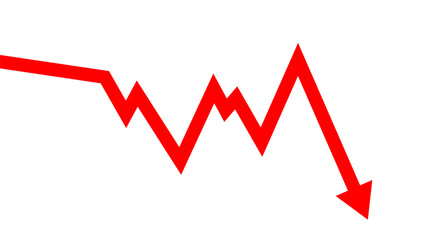 Red decrease arrow business financial on white background design template. Economy crisis recession concept.