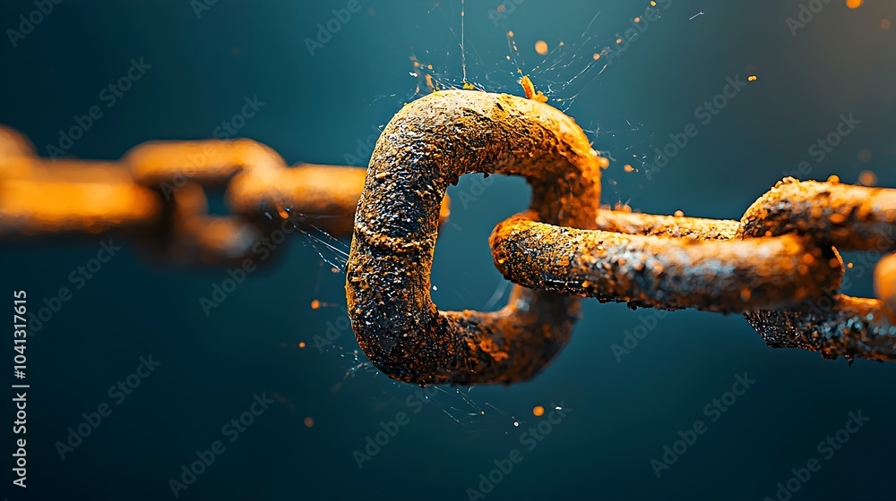 Poster glowing mesh lines forming broken chains to represent the concept of freedom and from oppression or 