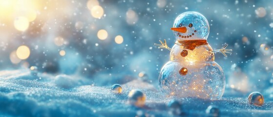Translucent Glass Snowman with Glowing Spheres