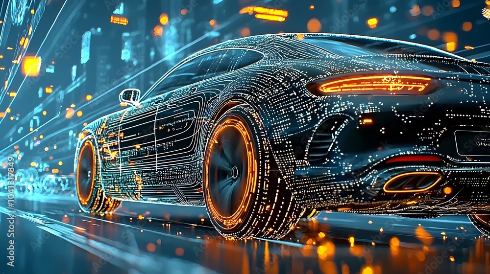 Poster glowing mesh lines illustrating the dynamic motion and energy of a car s road trip journey the abstr