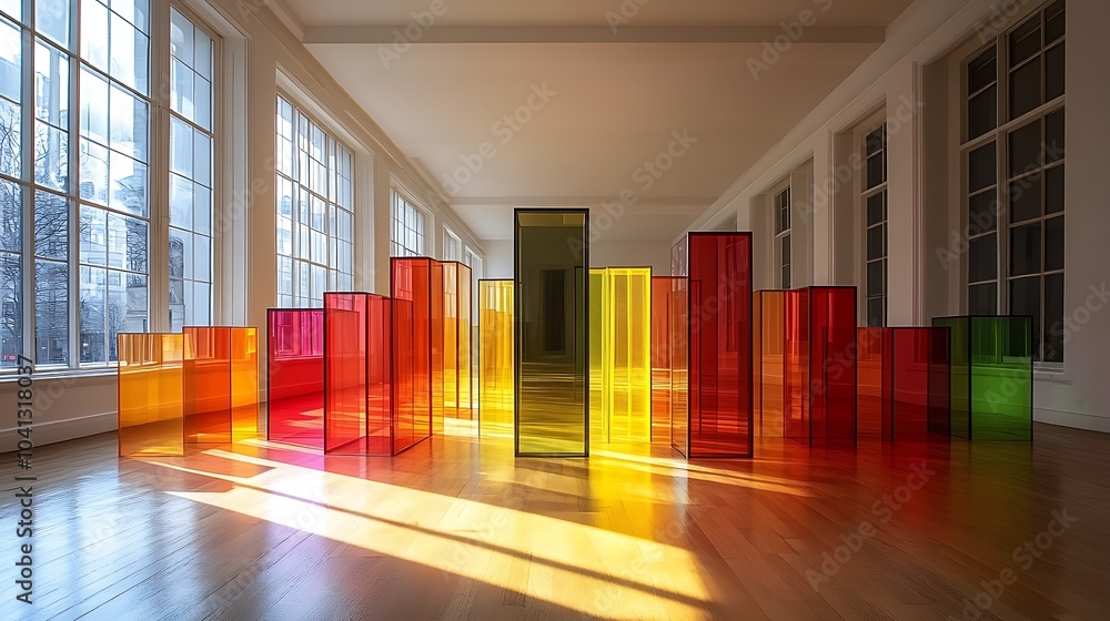 Poster overlapping translucent shapes in modern space