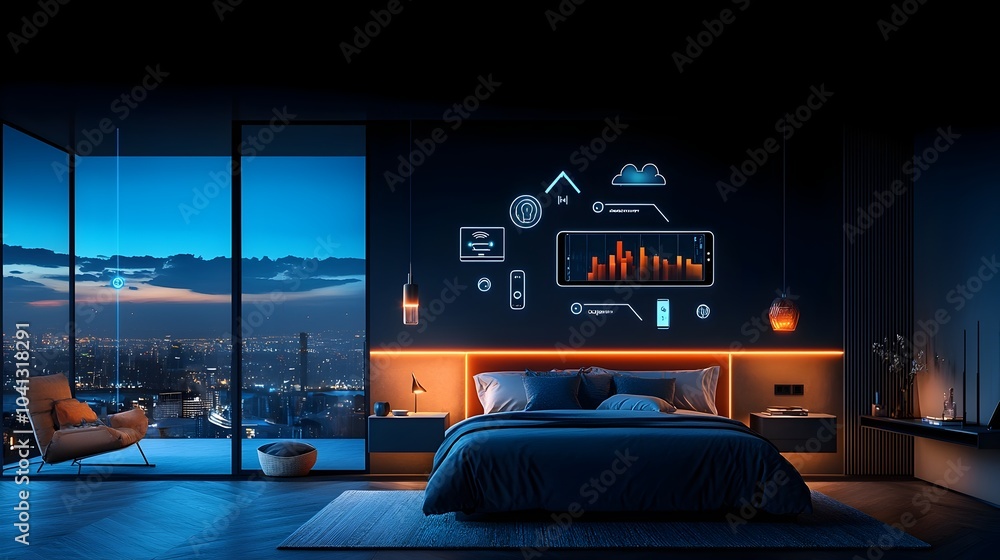 Poster glowing mesh of interconnected smart home devices lighting up each room with intelligent automation 