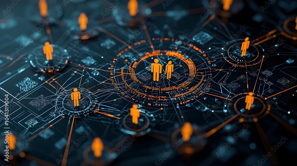 Aufkleber Glowing mesh outlines of people interconnected via dynamic social media networks representing the modern digital age of global communication and technology driven relationships