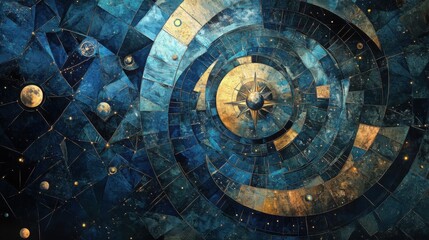 Fototapeta premium Geometric abstract illustration of celestial map with cosmic elements for wall art or design