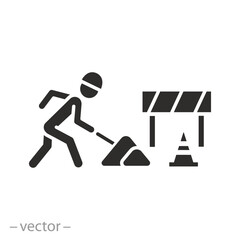 workman with shovel, road work icon, construction or maintenance, warning safety, flat vector illustration