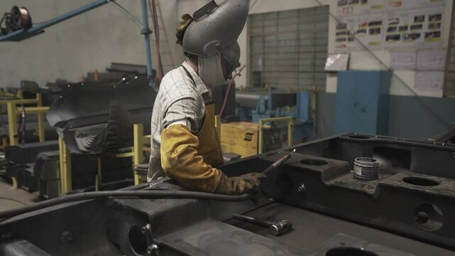 welding process in industrial factory 