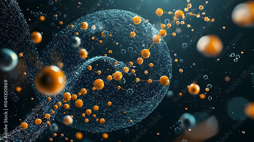 Poster glowing molecular bonds a dynamic visualization of chemistry in motion depicting the intricate patte