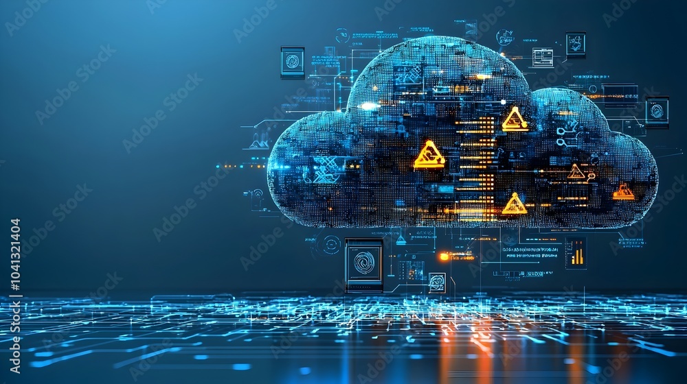 Aufkleber Glowing wireframe mesh cloud formation representing the interconnected networks and infrastructure of cloud computing systems