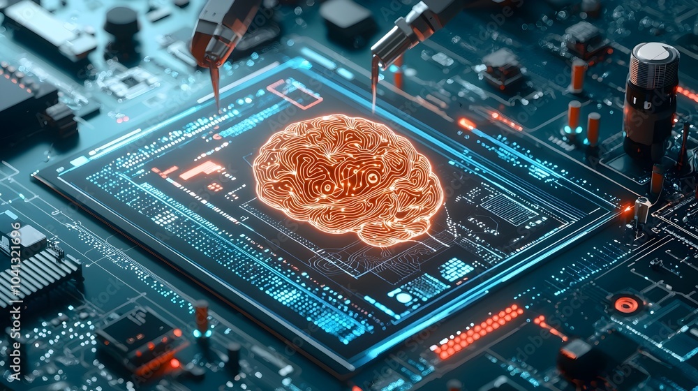 Fototapete Illuminated neural network visualizing dynamic data pathways and light pulses representing the inner workings of an intelligent digital system