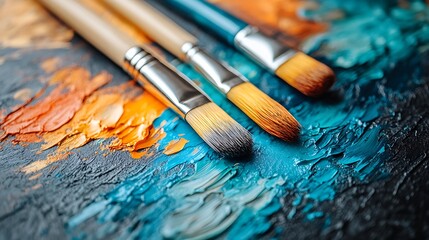 Obraz premium Aerial View of Artist's Studio with Paint Brushes