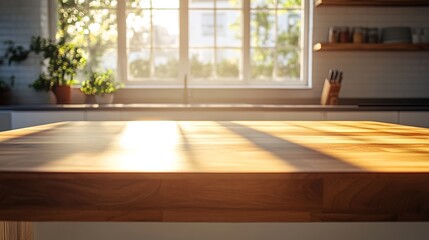 Sunlit Kitchen Table with Fresh Greenery in Background