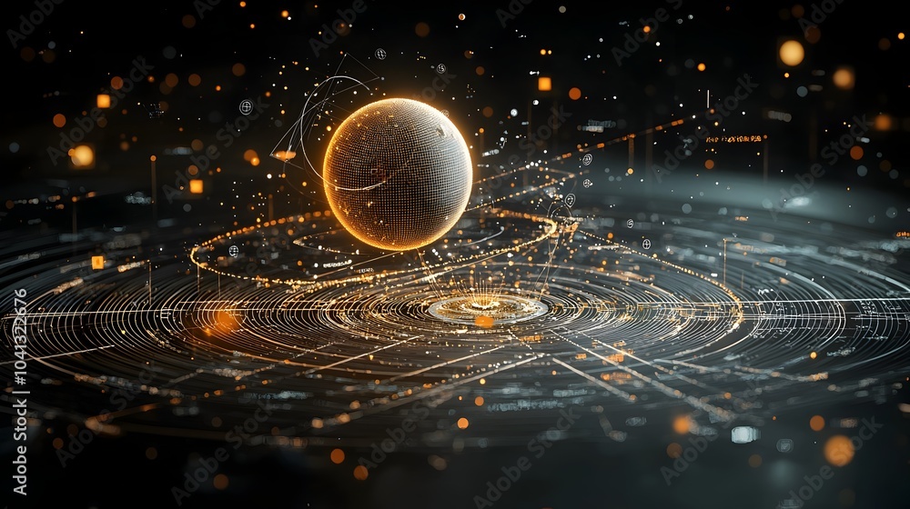 Poster mesh light trails showcasing a visualization of the curvature of spacetime around a planet creating 