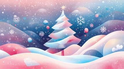 Geometric abstract snowy christmas landscape illustration for holiday designs