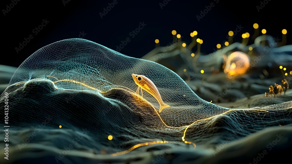 Leinwandbilder mesmerizing abstract digital texture featuring a glow mesh fishing line cast into a glowing swirling