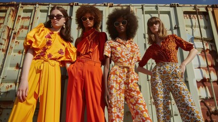 Fototapeta premium Retro 70s Inspired Fashion with Bold Patterns