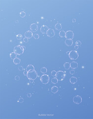 Bubble PNG. Set of realistic soap bubbles. Bubbles are located on a transparent background. Vector flying soap bubbles. Water glass bubble realistic png