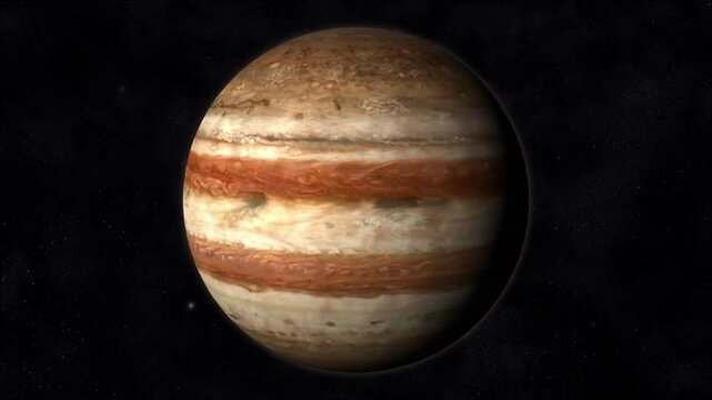 Cinematic Jupiter planet rotating in space.