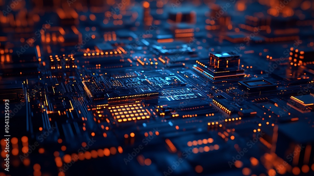 Poster high-tech printed circuit board displaying intricate electronic pathways