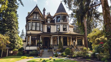 Obraz premium Ornate Victorian Mansion Surrounded by Lush Landscape