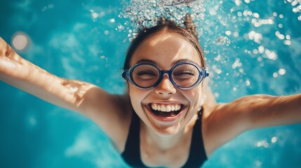 Naklejka premium happy woman swimmer in the swimming pool