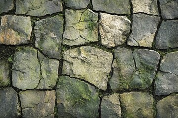 Obraz premium Stone texture with cracks and moss, rugged natural look, earthy colors