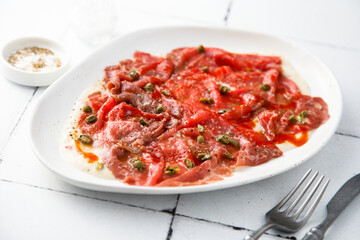 Traditional beef carpaccio with capers