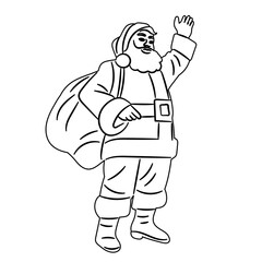 sketch of santa waving hand on white background, vector